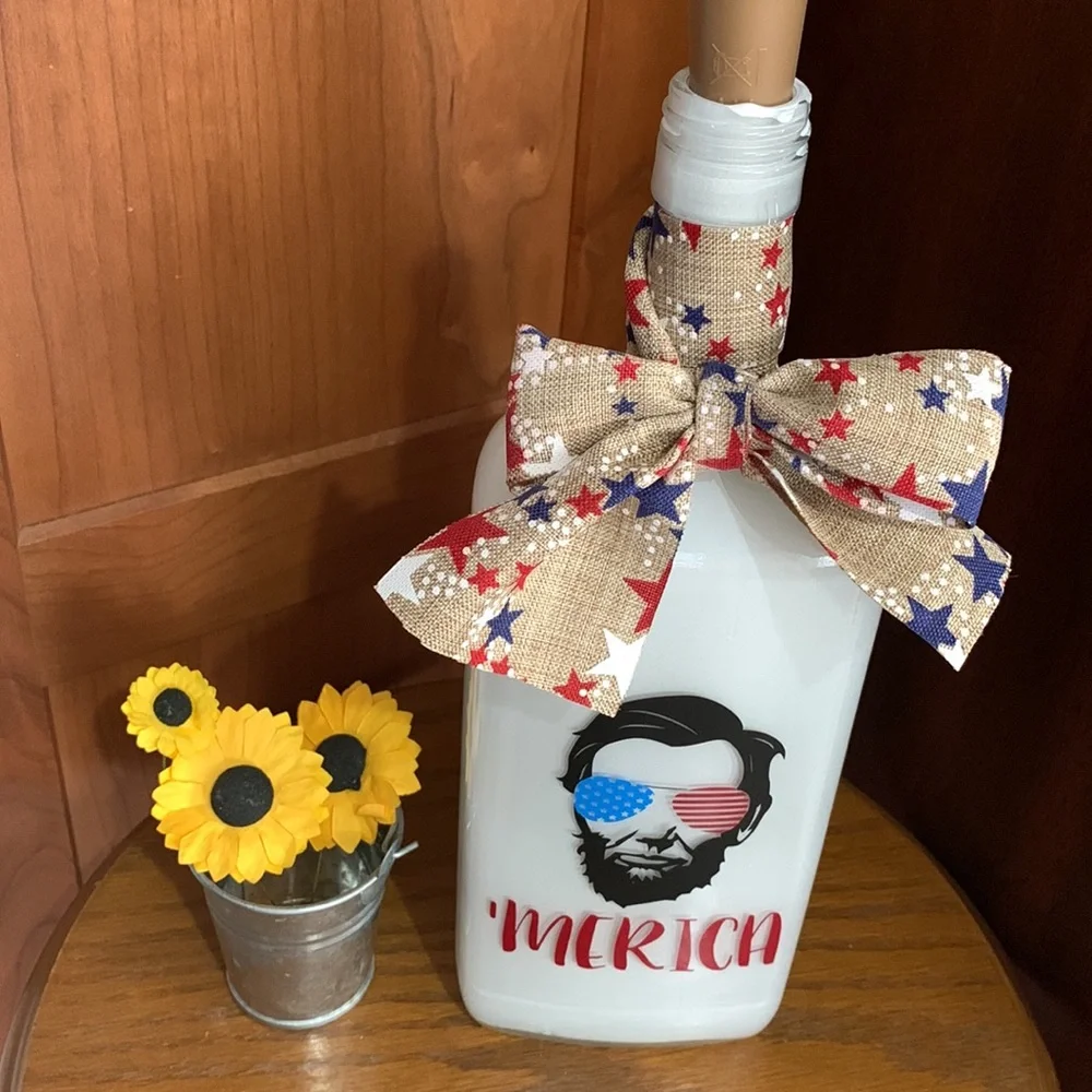 ''Merica' Lincoln Silhouette Patriotic Bottle Lantern